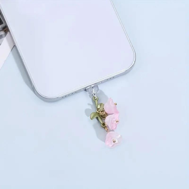 Product Introduction of Korean Cute 3D Floral Pearl For Phone Anti Dust  Charge Port Plug For iPhone Type C Dust Protection Stopper Accessories 1