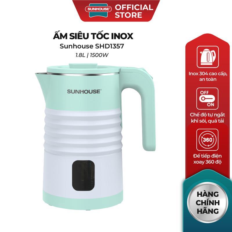 Ấm siêu tốc 1.8L Sunhouse SHD1357 -Bộ điều khiển cao cấp – Thân ấm 2 lớp chống bỏng – 1500W đun sôi từ 4-6 phút