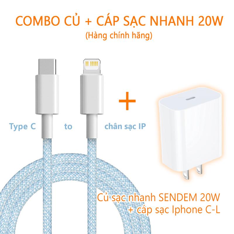 Combo Củ Cáp Sạc Bọc Dù Điện Thoại 20W Type C to L Iphone SENDEM - eXtreme phân phối chính hãng