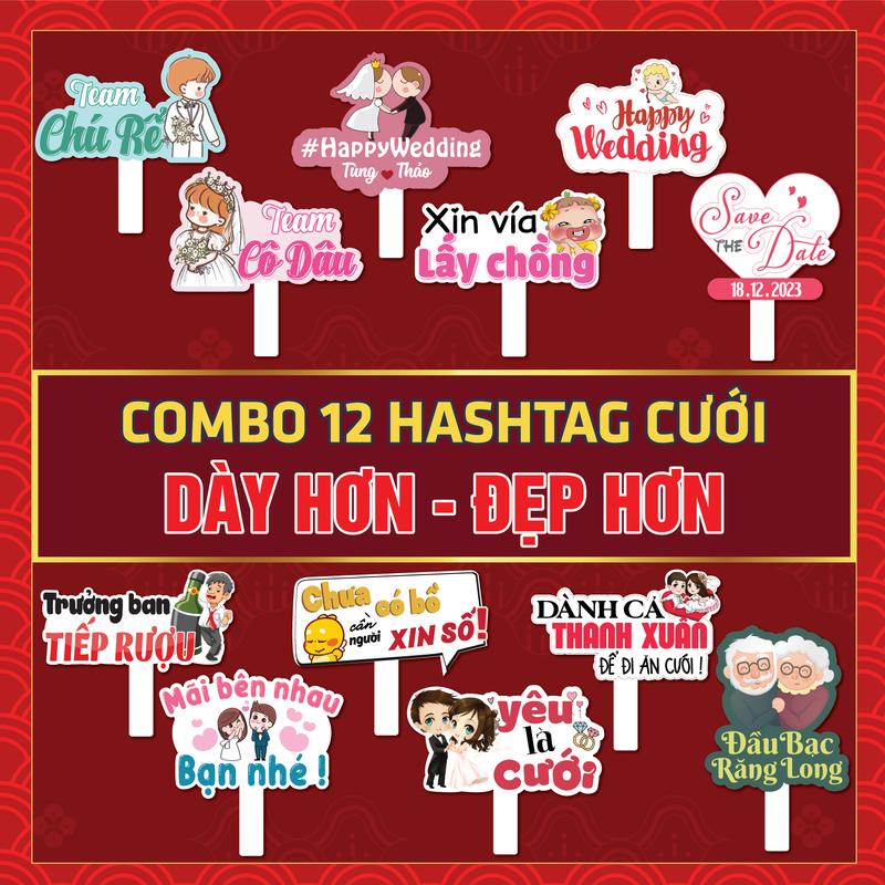 Combo 12 Hashtag Cầm Tay Chụp Ảnh Đám Cưới, Đám Hỏi...