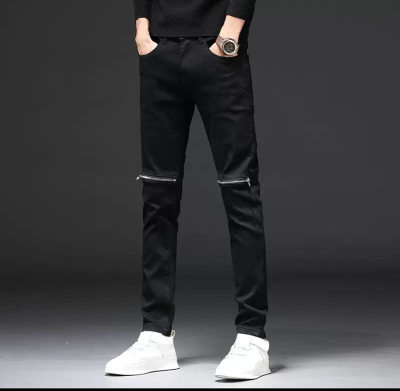 Quần jean nam màu đen thiết kế khoá gối chất denim co dãn nhẹ thoải mái M84 Menswear Có Túi Pants