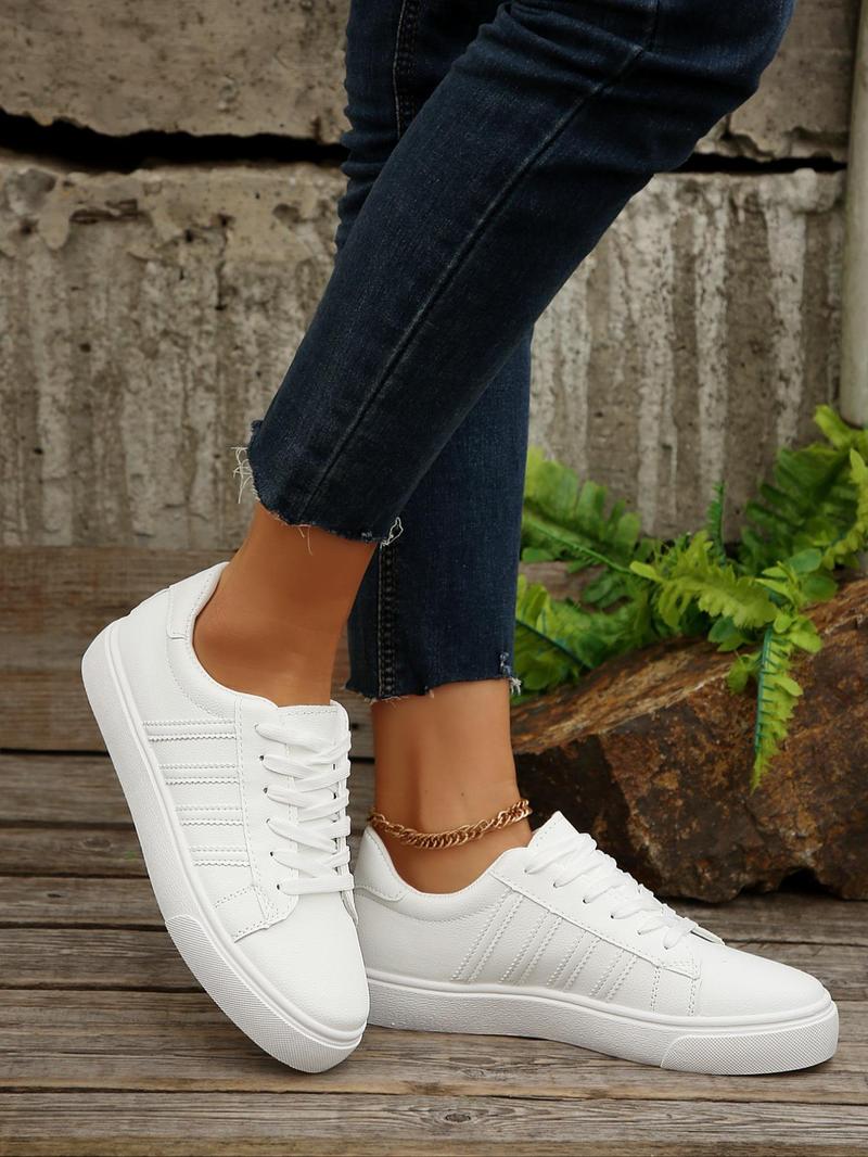 Product Introduction of Women's Fashionable Lace Up Low Top Sneakers, Casual Comfortable Breathable Sports Shoes, Female All-match Round Toe Shoes for Daily Wear 1