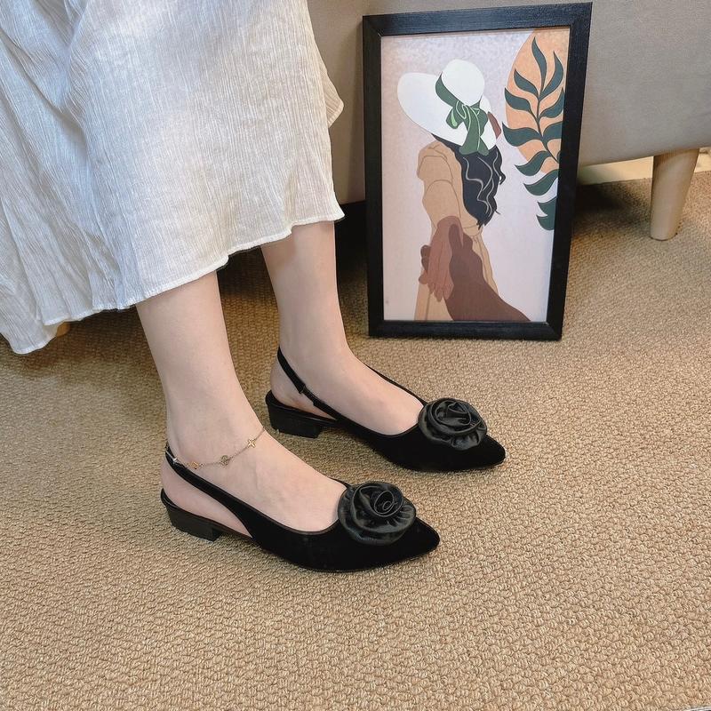  SỤC HỞ GÓT NHUNG BÔNG HOA HỒNG phom to lùi size,đế 3p Mũi nhọn  Nữ DéP Shoes 