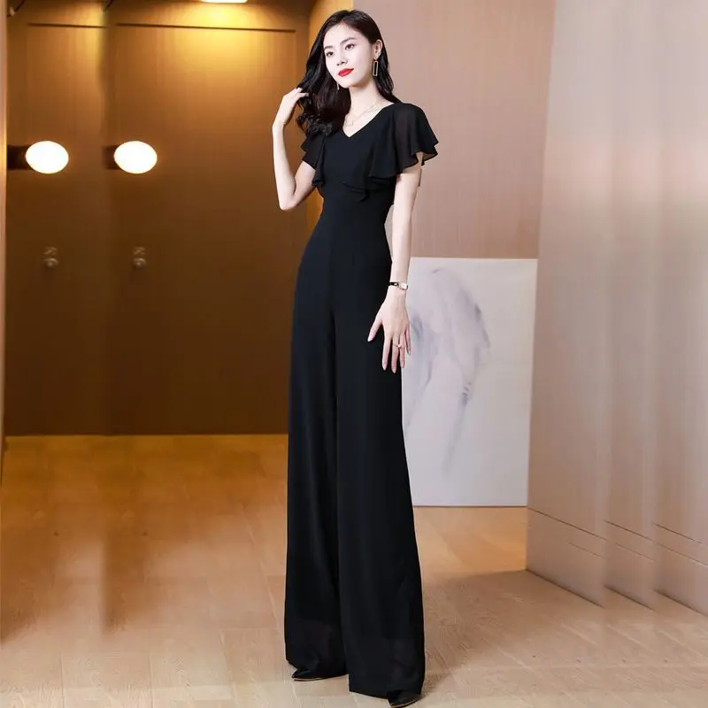 Áo Jumpsuit Quần Voan, Bộ Một Mảnh, Quần Ống Rộng Mỏng, Thanh Lịch Và Ôm Sát, Có Tay Áo Xếp Ly Thích Hợp Cho Mùa Hè Năm 2025