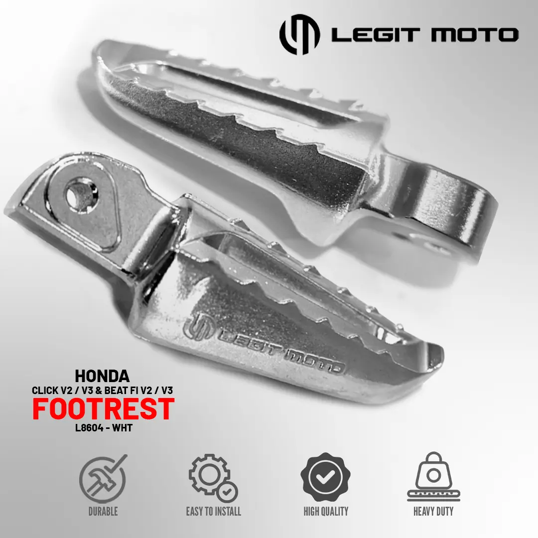 LEGITMOTO CLICK V2 / CLICK V3 / BEAT FI V2 / BEAT FI V3 FOOTREST ALLOY L8604 SILVER / REAR FOOTPEG FOR CLICK i125 i150 V2 V3 / BEAT FI V2 V3 MOTORCYCLE 2PCS
