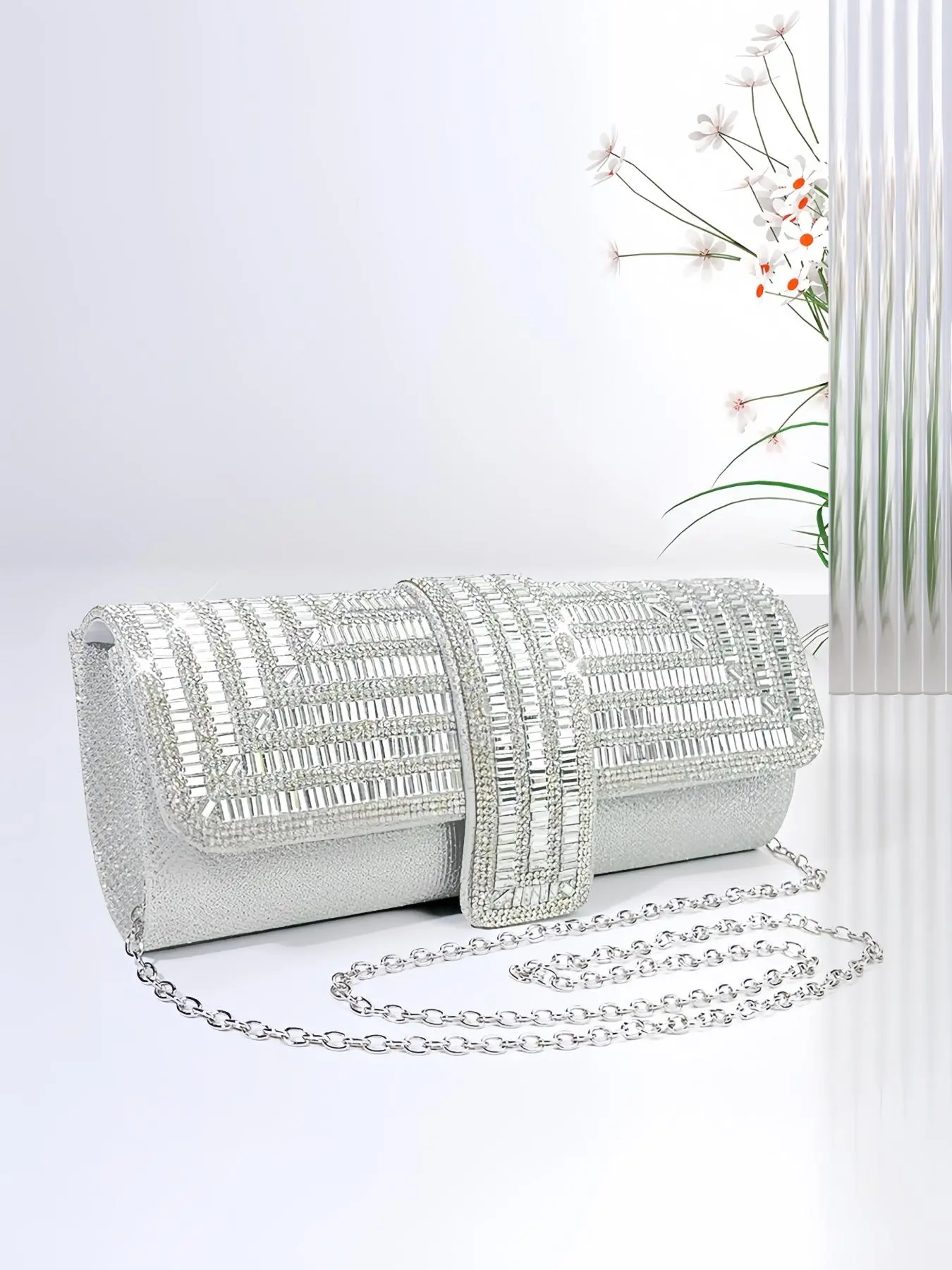 Women's Elegant Rhinestone Decorated Evening Bag, Exquisite Trendy Chain Strap Clutch Bag, Fashionable Bag for Party Decoration