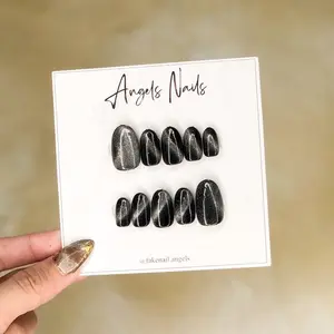 Cat eye hitam || Pressonnails handmade || fakenails || kukupalsu Polish