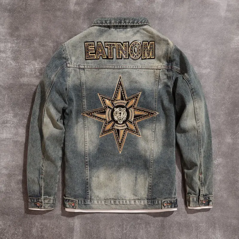 Áo Khoác Nặng, 533 Phong Cách Mỹ, Dành Cho Nam Giới, Thích Hợp Cho Mùa Xuân Và Mùa Thu, Áo Khoác Denim, Dáng Rộng Vừa Vặn, Thêu, Thời Trang, Áo Khoác Nam Menswear Jacket