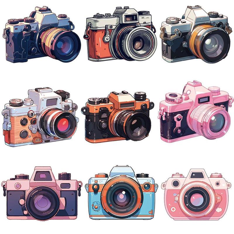 Vintage Camera Series Sticker, 50pcs/set Waterproof Self Adhesive Decor Paper, Decor Sticker for Greeting Card Water Bottle Laptop Phone Furniture 3