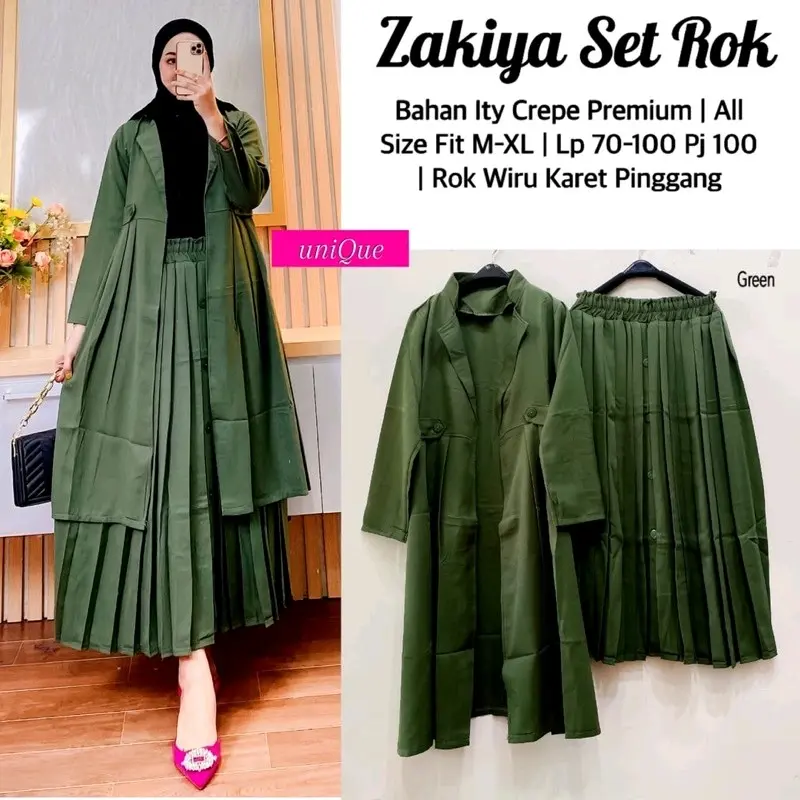 TERLARIS SETELAN ROK SETROK BLAZER BLEZER ITYCREPE PLISKET JUMBO BIGSIZE Kancing Karet