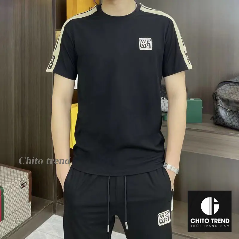 Bộ quần áo thể thao nam mùa hè,quần áo nam cộc tay thêu logo phong cách trẻ trung năng động