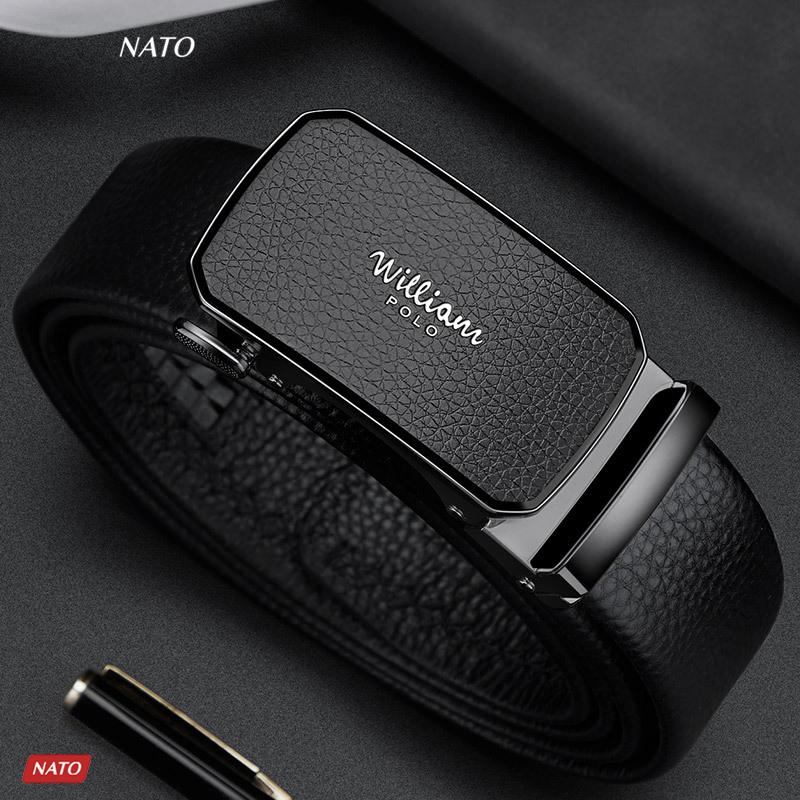 Thắt Lưng Nam WILLIAM Khóa Tự Động Da Bò Thật Cao Cấp Đẹp Sang Trọng Công Sở Đi Làm Học Dây Nịt Khóa Tăng NATO Màu Đen Trơn Đơn Giản Ví