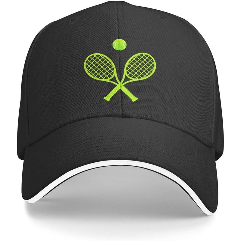 Adjustable Tennis Baseball Cap With Racket & Ball Design - Black ...