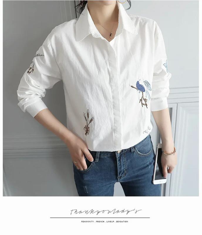 Product Introduction of Áo Sơ Mi Trắng Cho Nữ, Áo Sơ Mi Cotton Dài Tay, Thời Trang Mùa Hè, Thêu Hoa 18