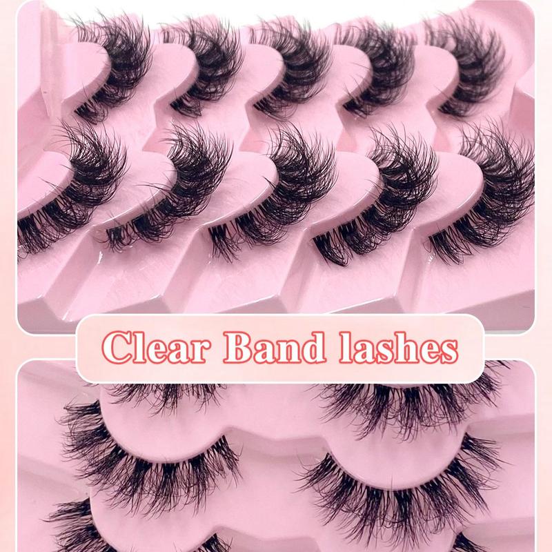 3D Fluffy False Eyelashes, 5 Pairs Wispy Cat Eye Faux Cluster Lashes, Natural Curling Eye Makeup Strip Lashes for Women & Girls Eye Makeup Enhancement 2