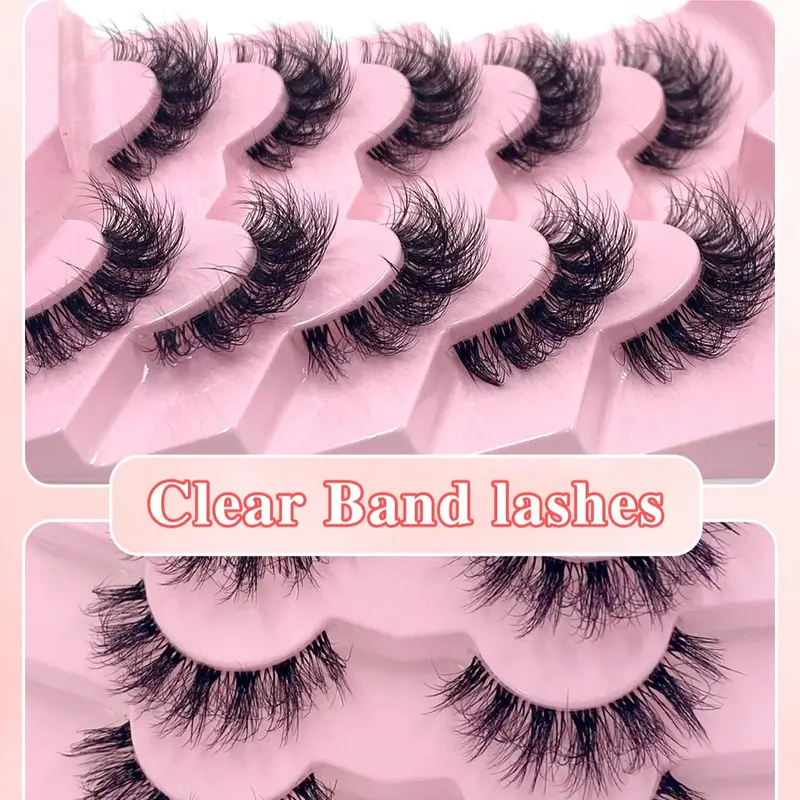 3D Fluffy False Eyelashes, 5 Pairs Wispy Cat Eye Faux Cluster Lashes, Natural Curling Eye Makeup Strip Lashes for Women & Girls Eye Makeup Enhancement 2