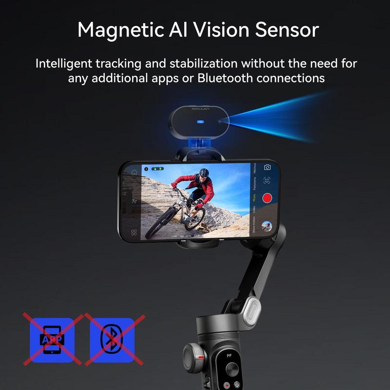 Product Introduction of 3-axis Cellphone Camera Stabilizer, AI Visions Sensor for Face Tracking, Wireless Selfie Stabilizer Camera Gimbal Compatible with iPhone & Android Smartphone for Vlog Recording, Stocking Fillers Gift 2