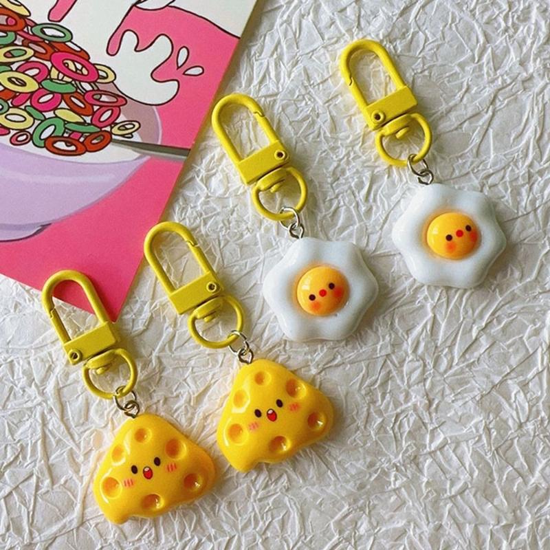 Product Introduction of Car Accessories Poached Egg/Cheese Cute Keychain Handbag Decoration Resin Cartoon Hanging Ornament Girlfriends Gift Bag Keyring 10