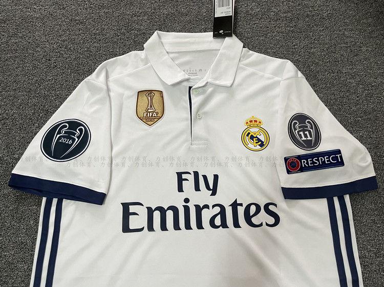 Product Introduction of Real Madrid 2016-2017 Home Uniform Champions League Short Sleeve Soccer Jersey No. 7 Cristiano Ronaldo No. 4 Ramos Bale Retro Custom Team Uniform 11