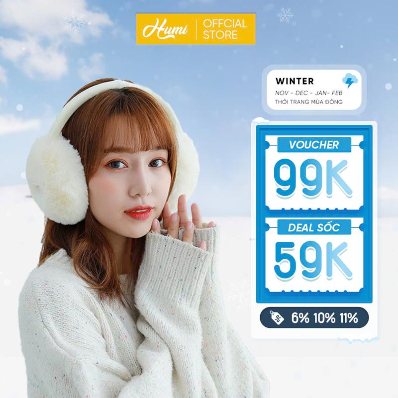 Chụp tai giữ ấm HUMI bịt tai mùa đông chất liệu lông chồn cao cấp đi xe đạp đi bộ thiết kế siêu dễ thương