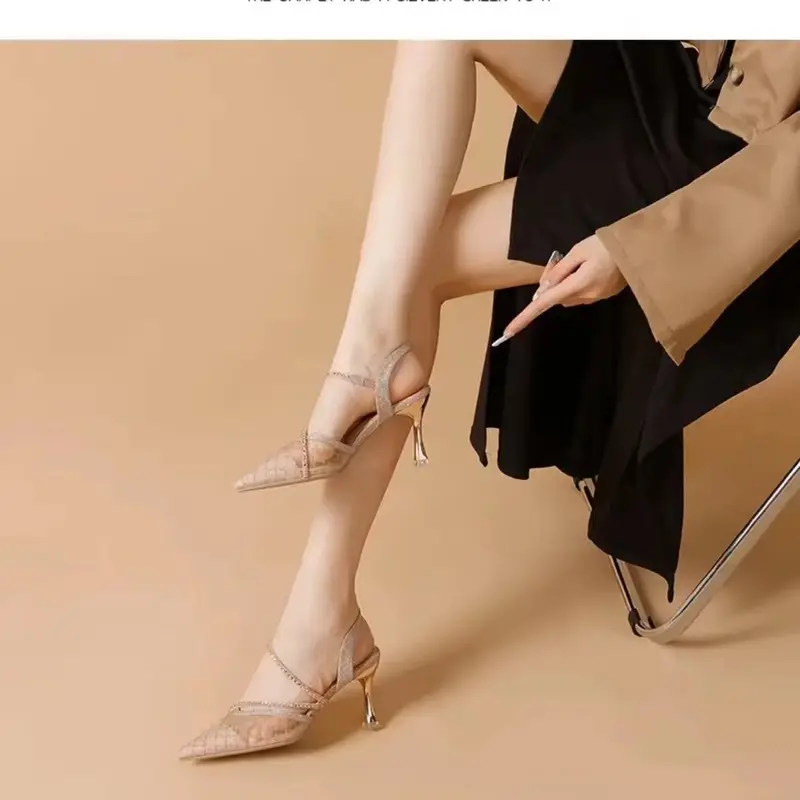 Giày Cao Gót Lưới Mũi Nhọn Cho Nữ, Gót Nhọn, Thiết Kế Đẹp, Thích Hợp, Thanh Lịch, Xã Hội, Xăng Đan Kín Ngón, Phong Cách Thanh Lịch, Mùa Hè Shoes 3