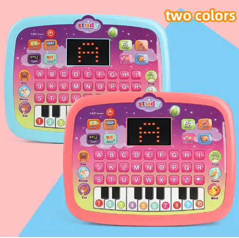 [Children christmas gifts] With LED screen learning laptop toy alphabet piano toy tablet Mainan Bayi educational toy learning machine tablet Plastic Blue Pink