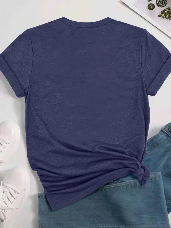 Women's Letter & Skeleton Print Round Neck Graphic Tee, Vintage Trendy Casual Short Sleeve T-shirt for Daily Wear, Ladies Summer Outfit 8