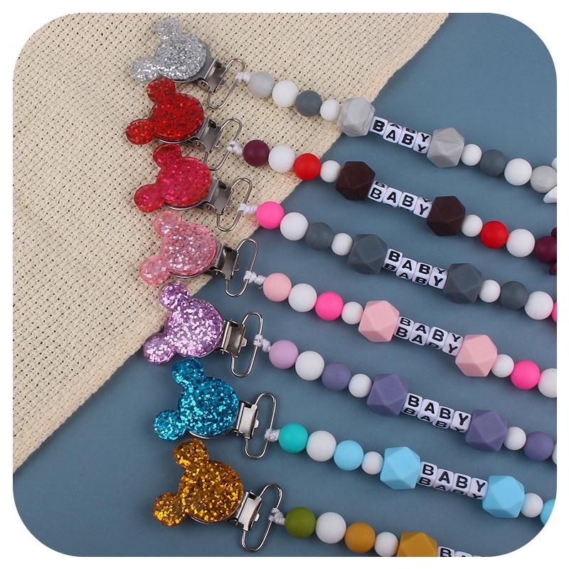 Personalized Ustomizable Baby Name【4-6 Letters Free】Pacifier Clips Chain Chew Silicone Soother Chains Baby Teething Pendant Gifts 2