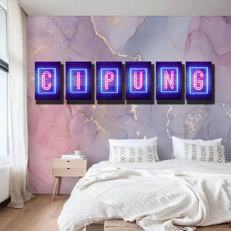Hiasan Dinding Kustom Nama Alfabet Huruf Neon Font Pajangan Kayu Dekorasi Kamar Tidur Rumah 1