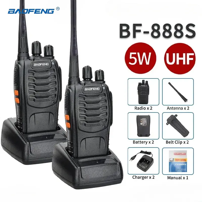 2Pcs Baofeng Walkie-talkie 888S Dual Band Ham Radio Transceiver UHF 400-470 MHz for Factory Warehouse BF-888S Earphone Walkie Talkie（Headphones not included）） Audio