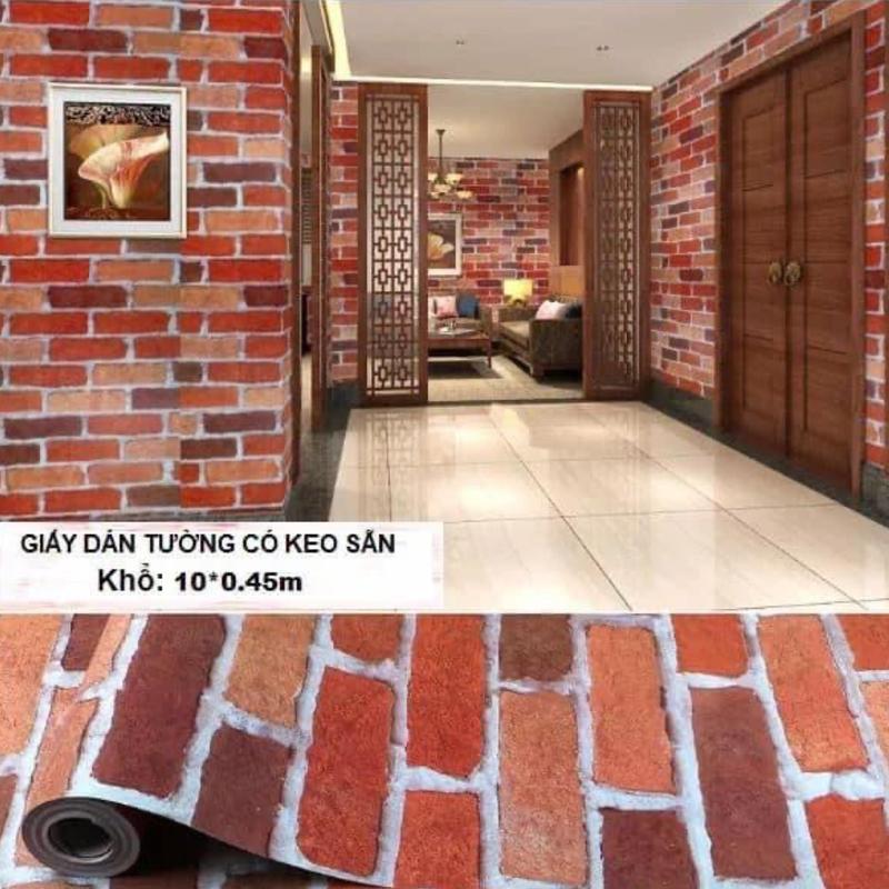 giấy dán tường sẵn keo gạch đỏ 1 cuộn dài 10m rộng 45cm Vietnam Tự kết dính