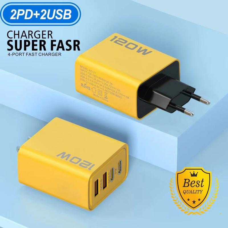 Product Introduction of Bộ sạc sạc nhanh,  USB kép + Type-C kép, Sạc nhanh PD Nhiều Cổng, Tiêu chuẩn Hoa Kỳ và Châu Âu, Tương thích với các thiết bị đầu cuối sạc Phụ Kiện Phone 120W 10