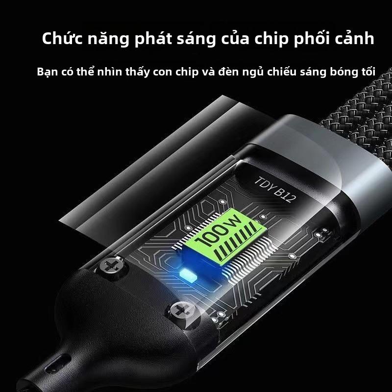 Cáp dữ liệu sạc nhanh, 100W, trong suốt, màn hình kỹ thuật số phát sáng, 3 trong 1, một kéo ba, Bán Chạy 1