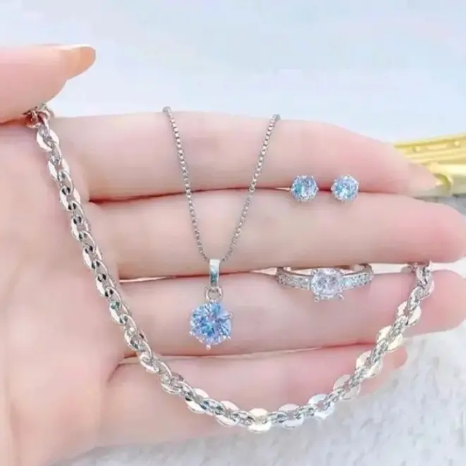 1 set perhiasan wanita silver mata satu_ gelang Nuri ukir titanium gold anti karat