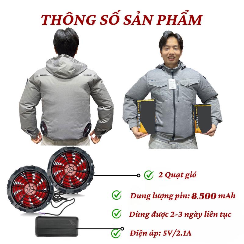 Bộ pin, áo điều hòa Nhật Bản pin 80000 mah Áo Điều Hòa Công suất lớn Nam Và Nữ, Gắn Quạt Cao Cấp ,Siêu Chống Nóng Chắn Tia UV 8