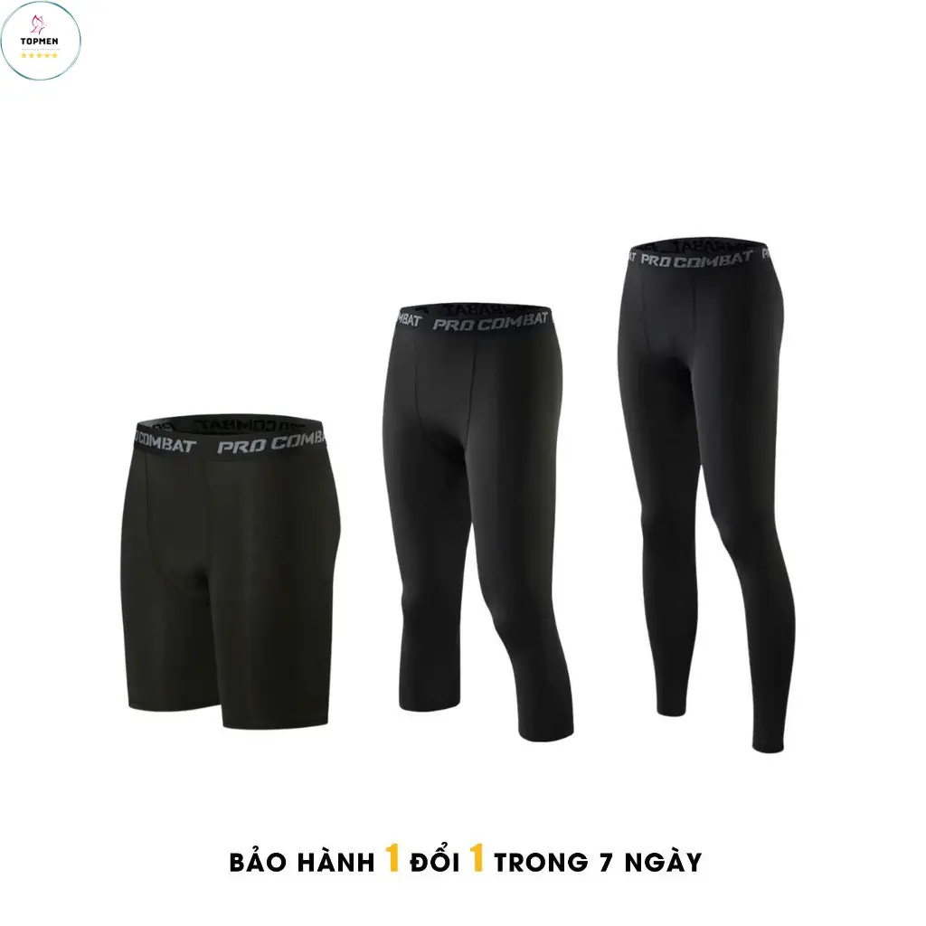 Quần giữ nhiệt cho nam COMBAT PRO, Quần Legging tập gym nam màu đen co giãn thoải mái vận động thể thao