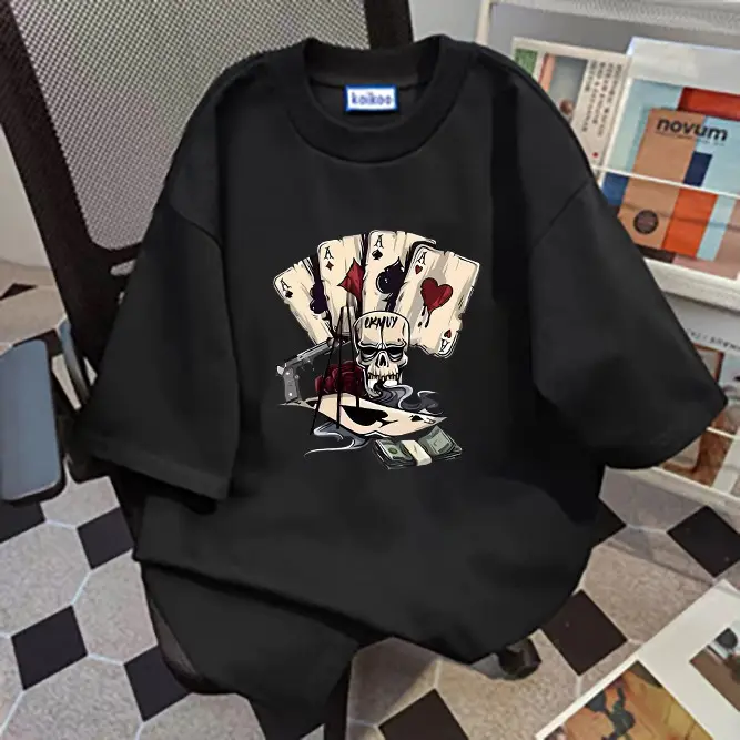 Cetakan tengkorak poker retro |Baju Oversize Pria|Kaos Pria Terbaru 2024|Kaos Cotton Combed 30s|Kaos Cowok Distro Original 100%|Kaos Pria Premium Tebal| Kaos Lengan Pendek Pria|Baju Kaos Oversize Couple |Kaos Oversize Pria Kaos Hitam 0