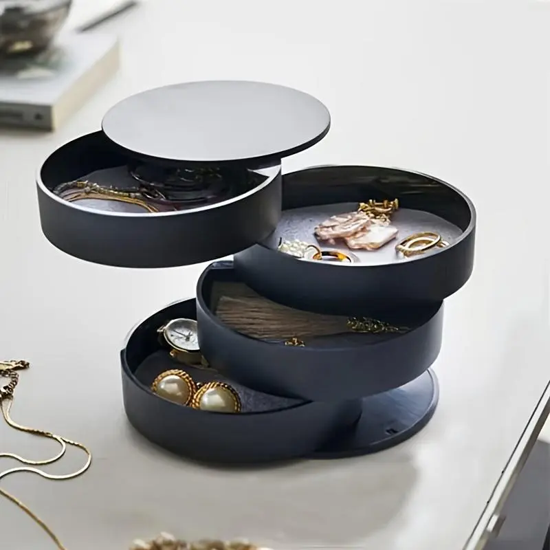 Round Multi-layer Desktop Rotating Jewelry Storage Box, Dust-proof Rotatable Accessories Makeup Organizer with Lid for Dressers for Bedroom, Room Organizer, Sweet Furniture, Dressers Countertop Organizers, Home Decoration, Room Decor, Teenage Girl Gifts 7