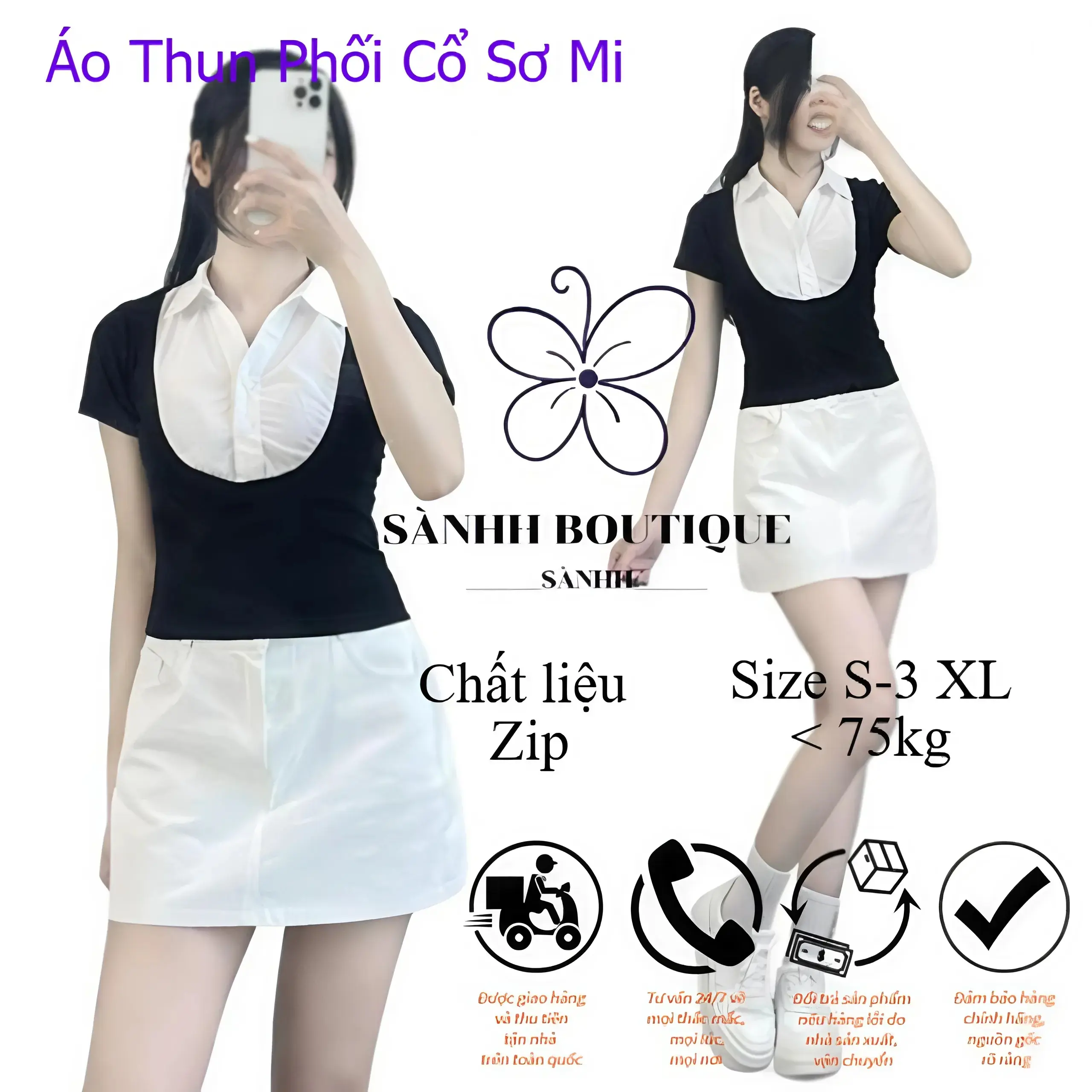 Áo Pha Sơ Mi Cộc Tay Phối Cổ Thanh Lịch, Croptop Dáng Ôm Nữ - Phong Cách Sành Điệu- Mã 308