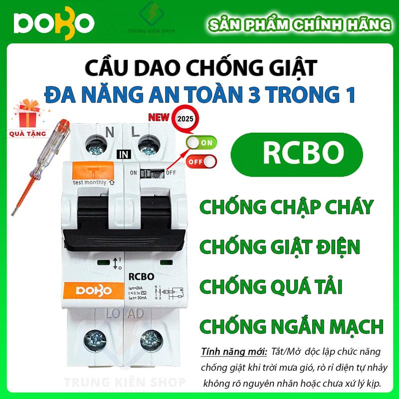 RCBO 3 IN 1 Cầu Dao Chống Giật RCBO DOBO KOREA 30mA 6kA đa năng Aptomat chống giật DOBO chống rò chống quá tải và bảo vệ ngắn mạch chống chập điện