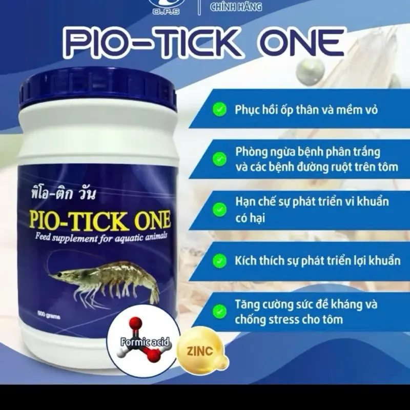 (Combo 2 hủ) Pio tick one 500g -hỗ trợ phòng ngừa bệnh phân trắng ở tôm, hỗ trợ viêm đường ruột, hỗ trợ ốp thân, mềm võ tăng sức đề kháng