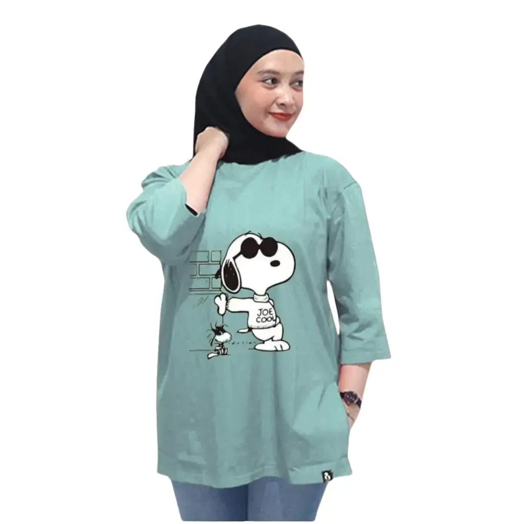 Riziqu Atasan Baju Tangan seperempat OVERSIZE Kaos Wanita Kekinian lembut nyaman dan tebal Bahan katun Combed Belah Samping Baju Basic Motif Panjang Distro