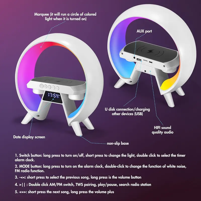 Wireless LED Light with 256 Lighting Modes, Bluetooth-compatible Surround Sound Music Light, Creative Wireless Charging Music Light for Bedroom, Living Room 5