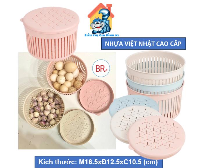 1 Cái Rổ Nhựa Tròn Có Nắp Viêt Nhật Cao Cấp 3396 ,Rổ Đựng Hành Tỏi Tiện Dụng, Đựng Đồ Dùng,Đựng Trứng Rau Củ Quả
