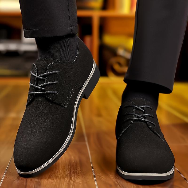 TikTok Shop Plus Size Men s Solid Color Derby Shoes PU Leather Upper Wear Resistant Non Slip Lace up Semi Formal Shoes Suitable for Outdoor Leisure