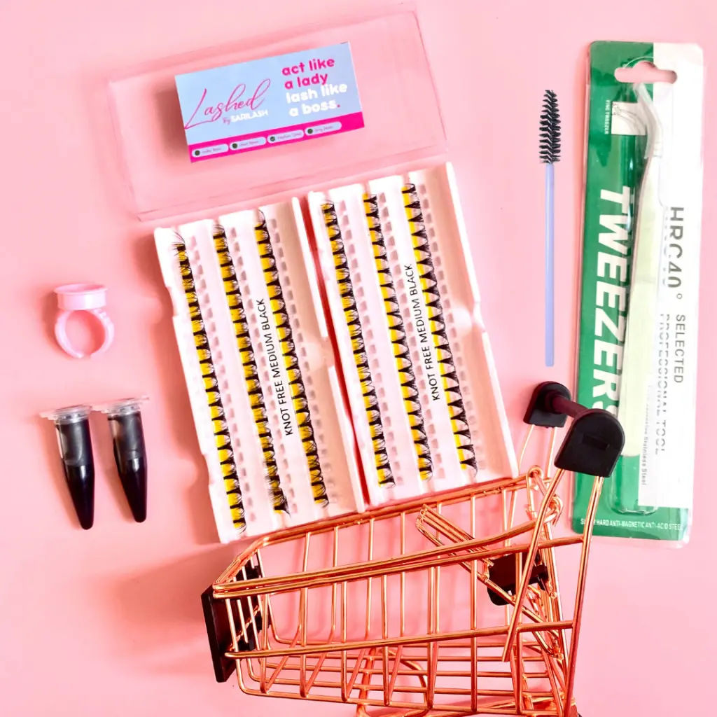 Paket Eyelash Extension Lengkap 2 Bulu Mata Knot Premium Tebal - Isi 8 Package Lem Ysj Tahan 45 Minggu