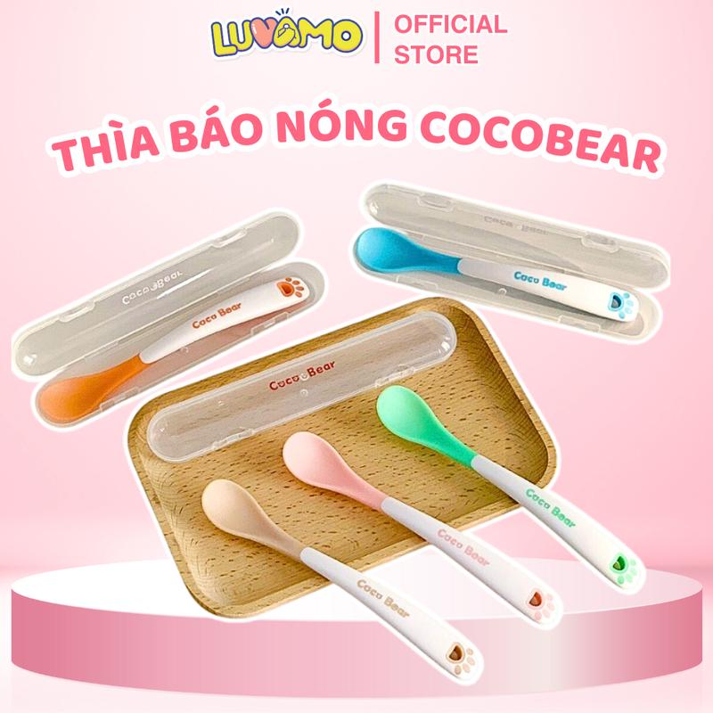 Thìa ăn dặm cảm biến nhiệt báo nóng Cocobear kèm hộp, muỗng ăn dặm mềm có báo nóng an toàn cho bé Luvamo vàng Kem Kem thìa  uống thìa  báo  nóng  cho  bé