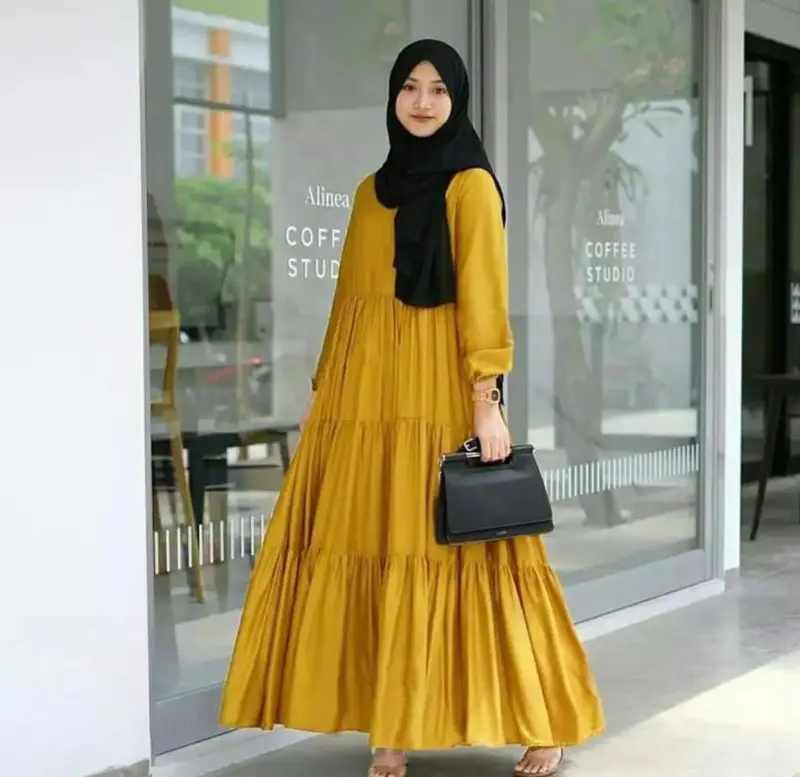 Gamis Rempel Susun Bahan Crinkle Airflow / Busana Muslimah Terbaru / Gamis Wanita Terbaru Nyaman Remaja Dress 3