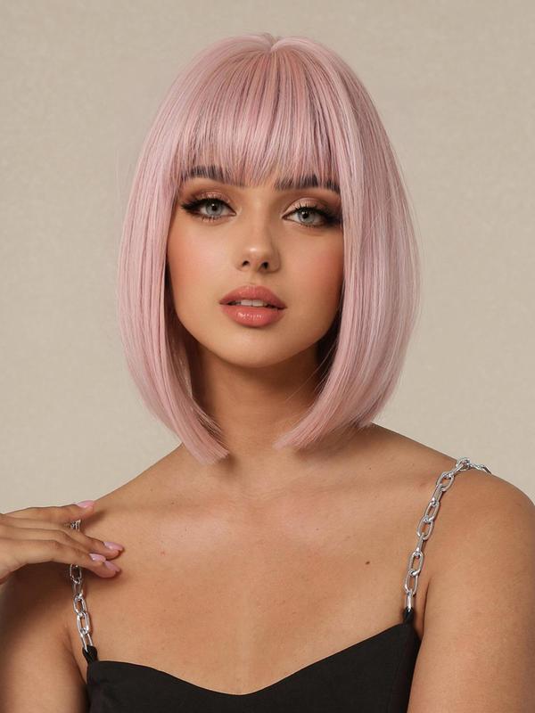 14 Inch Short Straight Wigs, Gorgeous Natural Fluffy Wigs with Bangs, Synthetic Hair Wigs for Daily & Cosplay & Costume Party Cute Hairstyles Uk Girls Wigs 5