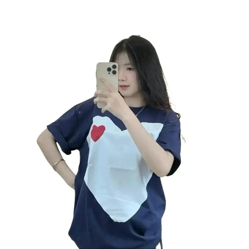 Áo Thun Trái Tim Cute Dễ Thương Chất Vải Thun Poly Mềm Mịn Màu Xanh Than Tôn Da Form Rộng Unisex Cổ Tròn Tay Ngắn Women Top T-shirts có thể giặt máy phông nữ aothun coctay 0
